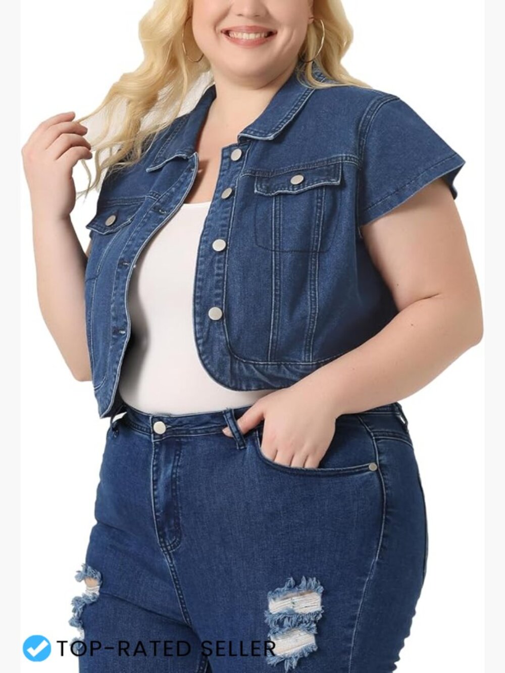 Cropped Denim Jacket Y2K Streetwear Button Down Women Short Sleeve Casual Fit